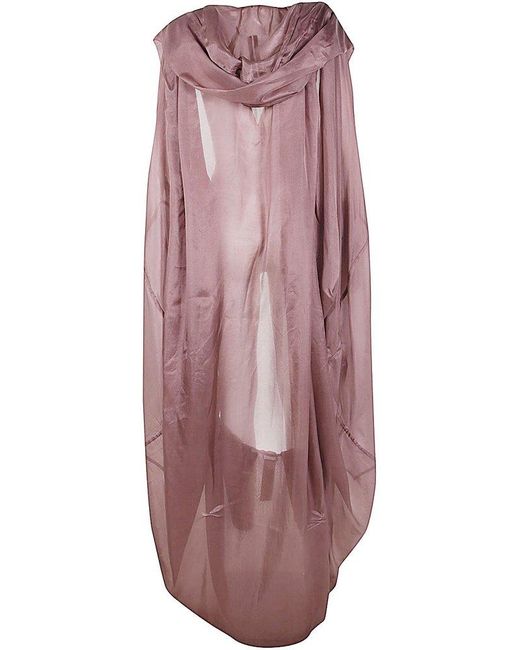 Rick Owens Purple Hooded Bubble Sheer Cape