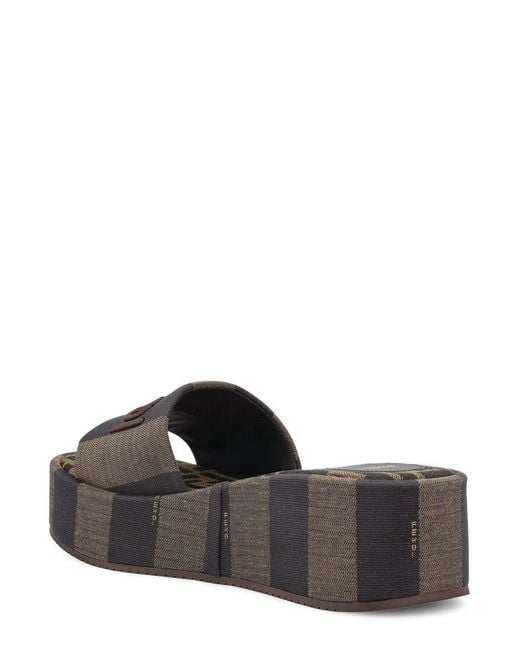Fendi Sunshine Logo Embroidered Slippers in Brown | Lyst