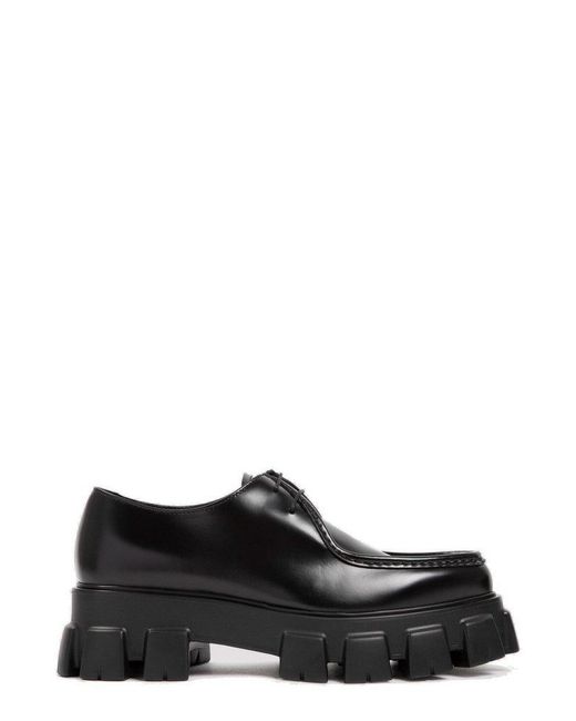 Prada Leather Monolith Ridged Sole Lace-up Shoes in Black for Men | Lyst