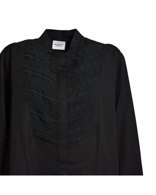Isabel Marant Black Britten Embroidered-detailed Long-sleeved Shirt