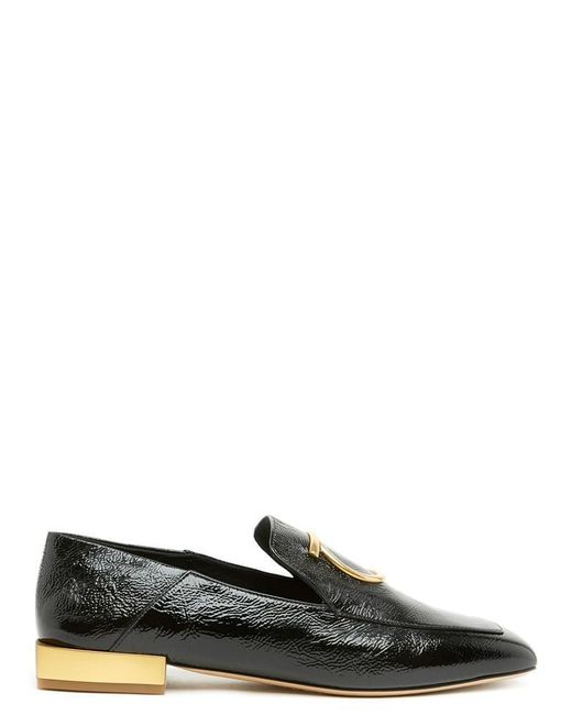 Ferragamo Black Lana Embellished Textured Patent-leather Collapsible-heel Loafers