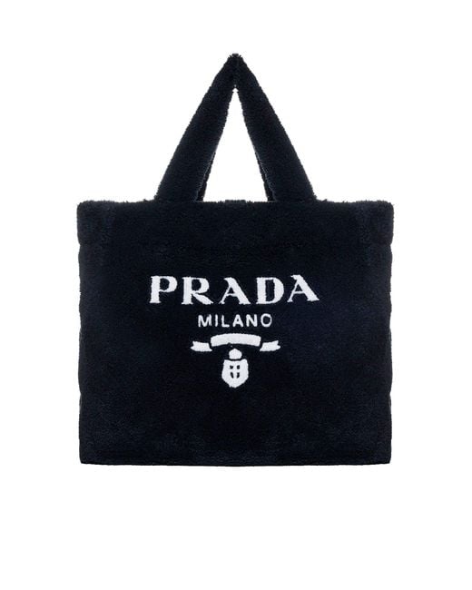 Prada Synthetic Terry Logo Detailed Tote Bag in Black - Lyst