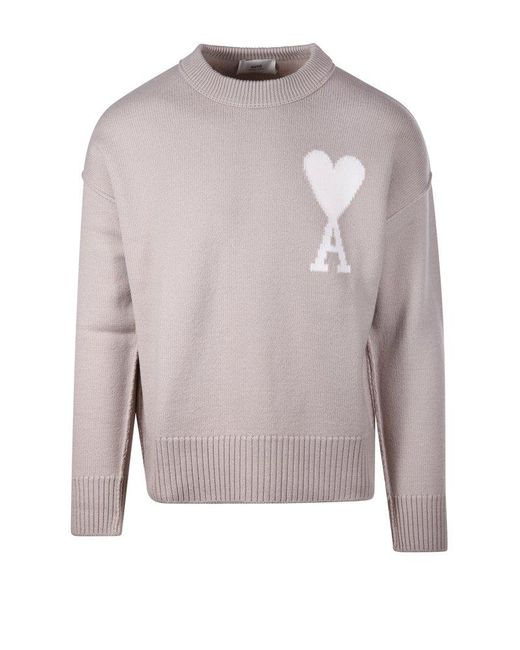 AMI Paris logo-intarsia knit hoodie - White