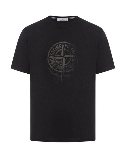 Stone Island Black Logo-Printed T-Shirt for men