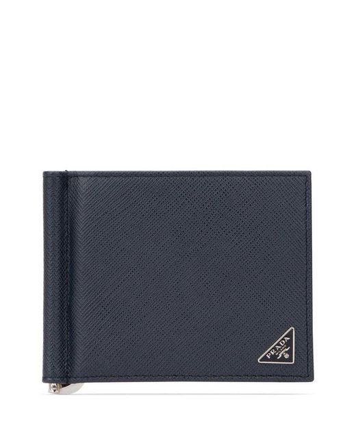 Prada Blue Money Clip Bifold Wallet for men