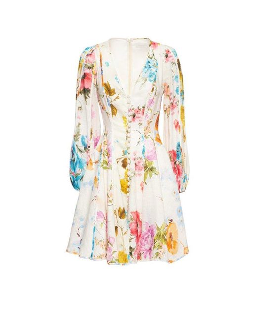 Zimmermann White V-neck Closure With Buttons Dresses