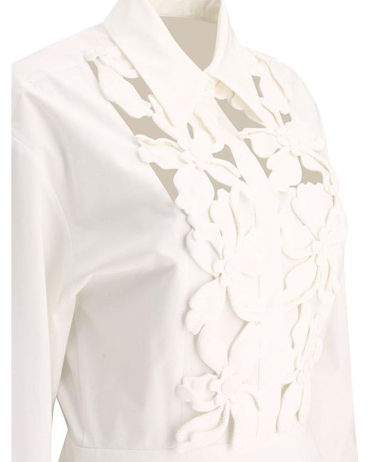 Valentino White Cut-out Detailed Sleeved Midi Dress
