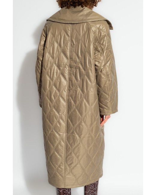 Ganni Natural Quilted Collared Coat