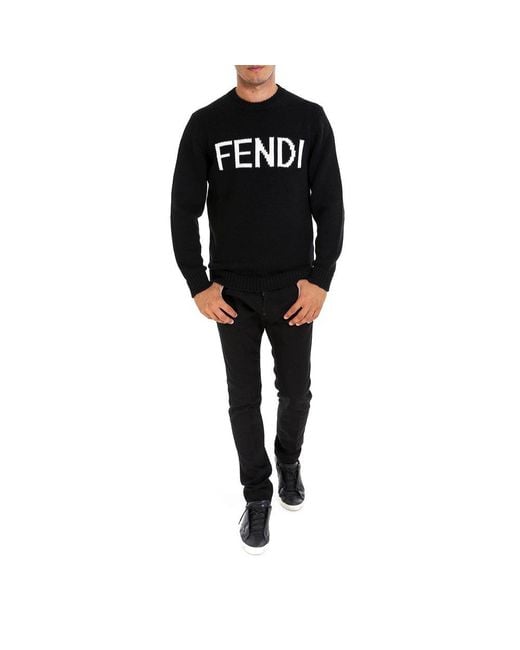 Fendi Black Logo Intarsia Knitted Jumper for men
