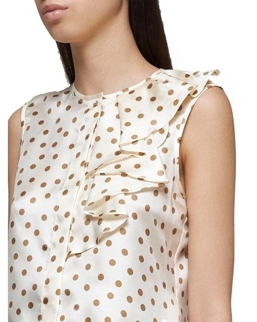 Max Mara White Pegli Polka Dot Print Silk Top