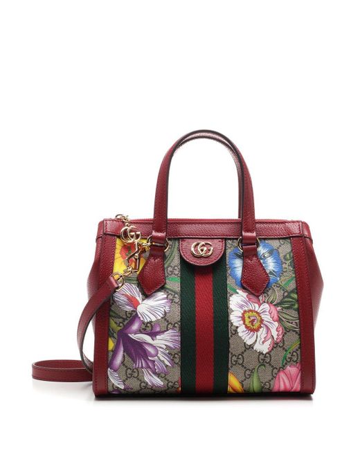 Gucci Red Ophidia GG Flora Small Tote Bag