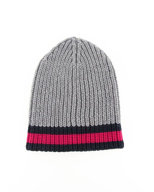 Gucci Gray Striped Knitted Wool Beanie for men