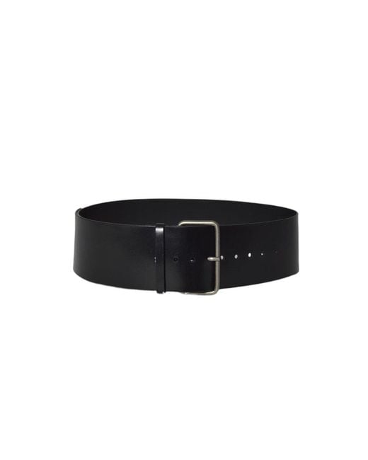 Ann Demeulemeester Black High-Waisted Brushed Leather Belt With Vintage-Effect Buckle