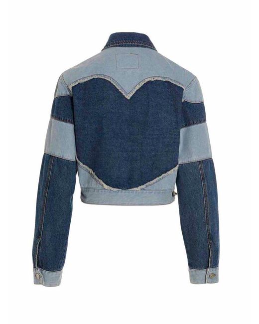 ANDERSSON BELL Blue Mahina Patchwork-striped Cropped Denim Jacket
