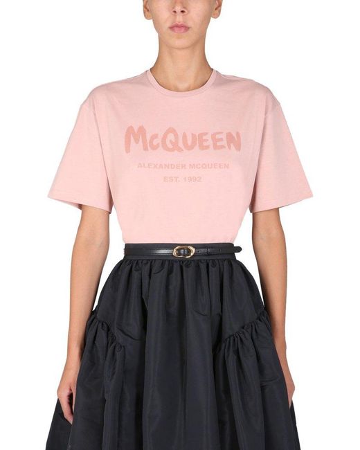 Alexander McQueen Multicolor T-shirt With Graffiti Logo Print