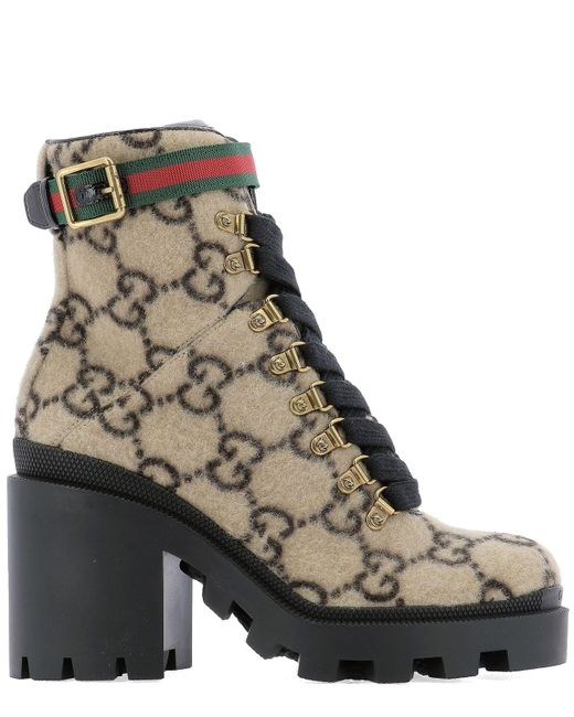 Gucci Multicolor Lace Up Ankle Boots Trip Bootie Felt Logo Beige-combo