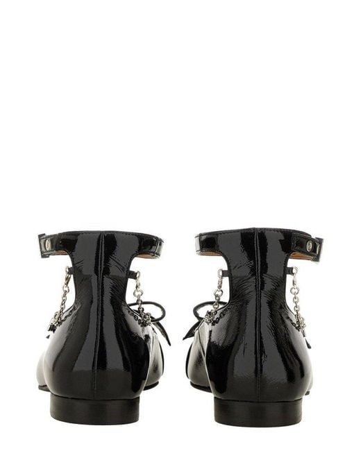 Ganni Black Bow-Detailed Ankle Strap Ballet Flats