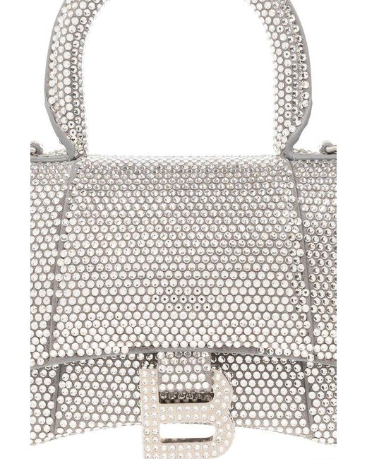 Balenciaga White Hourglass Crystal Embellished Top Handle Bag