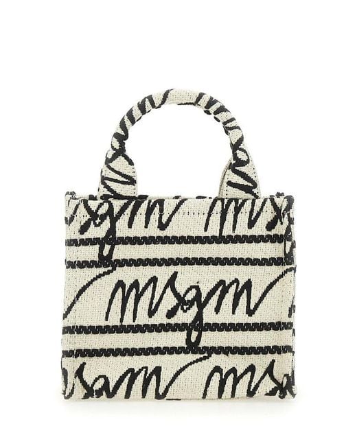 MSGM White Logo-jacquard Open Top Tote Bag