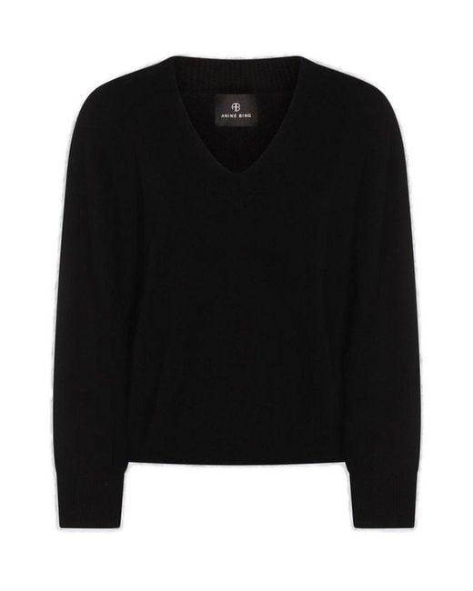 Anine Bing Black Lee Long Sleeved V-Neck Jumper
