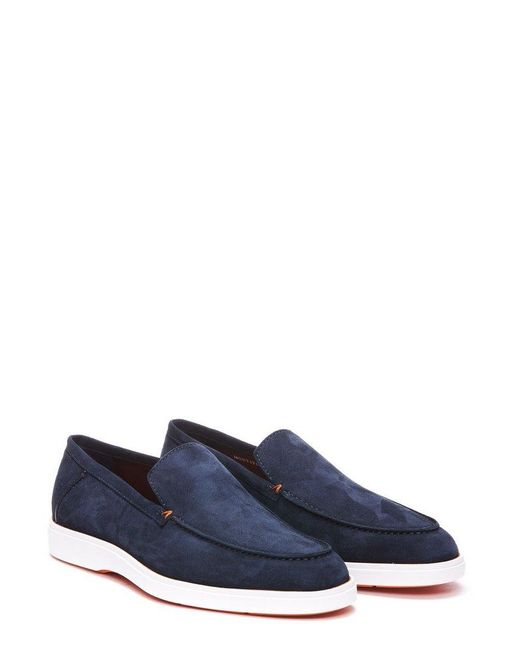 Santoni Blue Almond Toe Slip-on Loafers for men