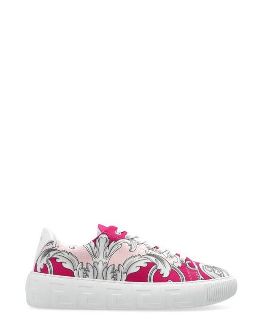 Versace Pink Baroque-print Laced Sneakers
