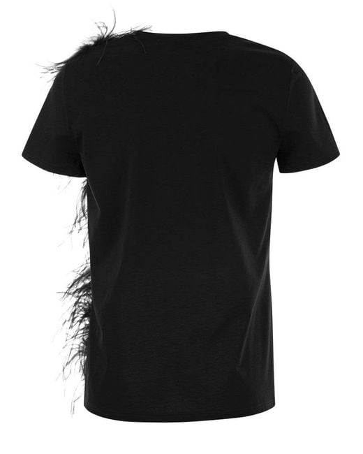 Max Mara Studio Black Lappole Jersey T Shirt With Feathers