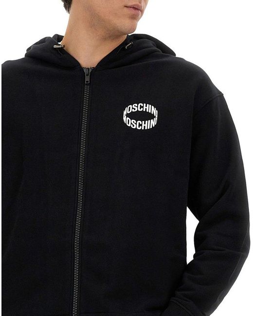 Moschino Black Logo Printed Zip-up Sweatshirt for men