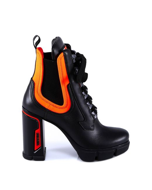 Prada Black Neon Detail Lace Up Ankle Boots
