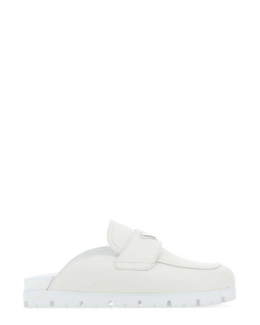Prada Logo Triangle Slippers in White for Men Lyst