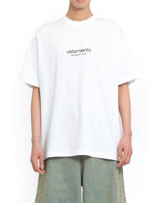 Vetements White Logo Printed Round Neck T-shirt