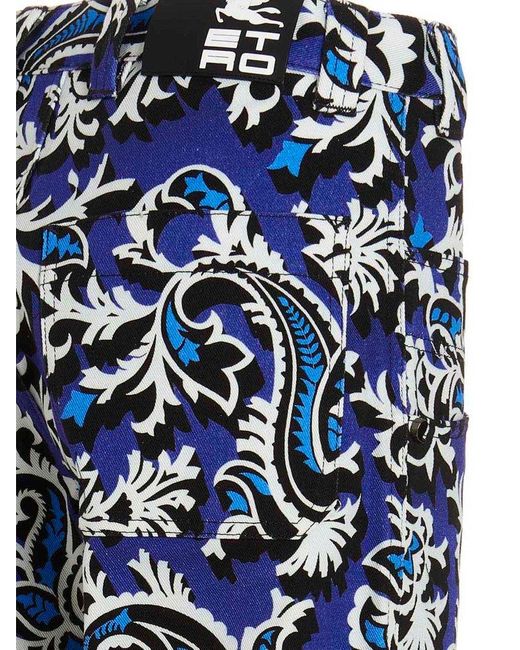 Etro Blue Logo Patch Floral-printed Trousers for men