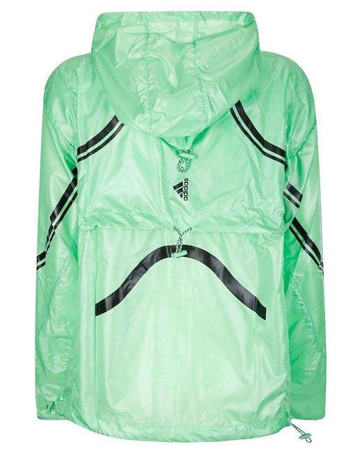 Adidas By Stella McCartney Green Logo-printed Zipped Hooded Jacket