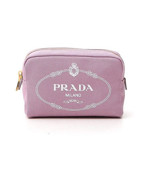 Prada Logo Printed Cosmetic Pouch in Pink | Lyst