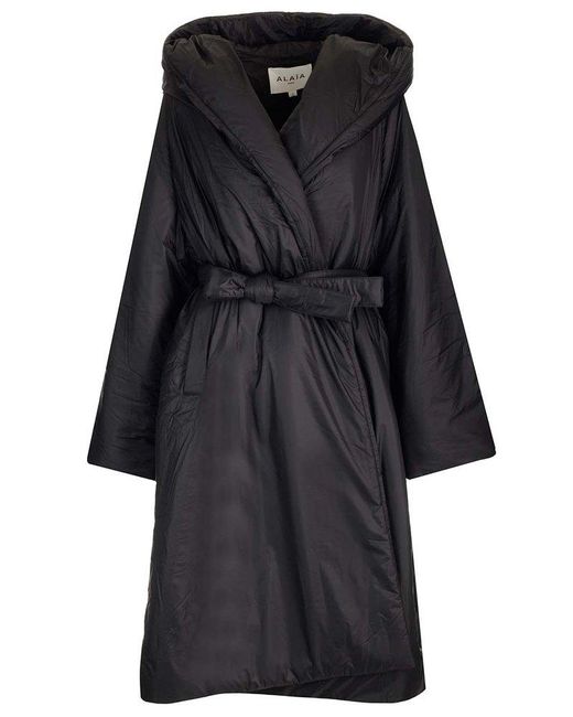 Alaïa Black Hooded Belted-waist Padded Travel Coat