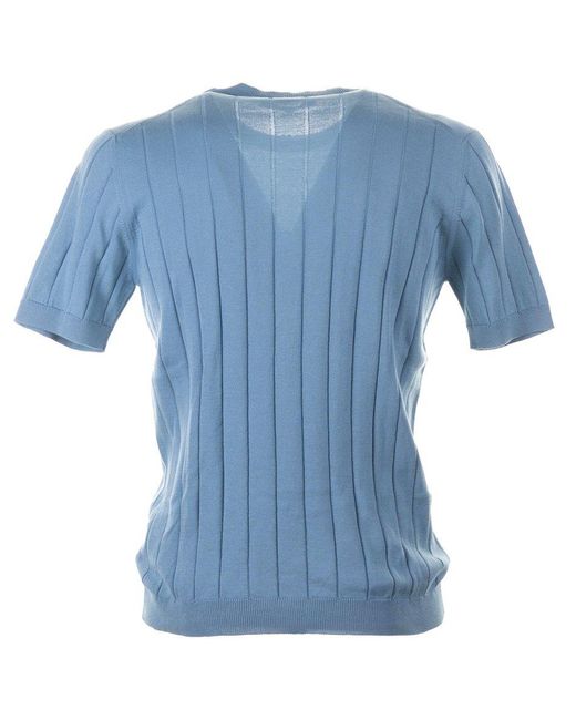 Tagliatore Blue Crewneck Knitted T-shirt for men