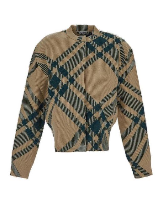 Burberry Green Check-pattern Knitted Cardigan for men
