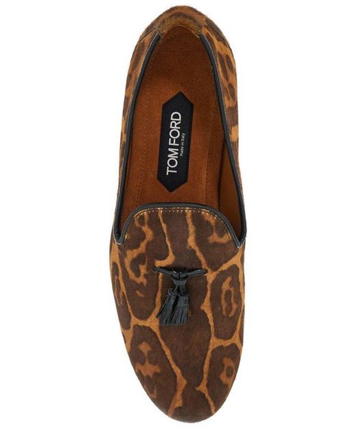 Tom Ford Brown Animal Printed Tassel Detailed Moccasins for men