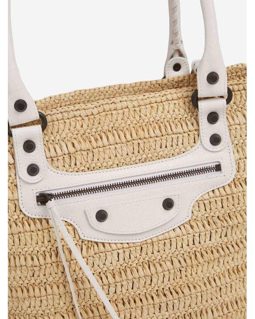 Balenciaga White Le Cagole Raffia Basket Bag