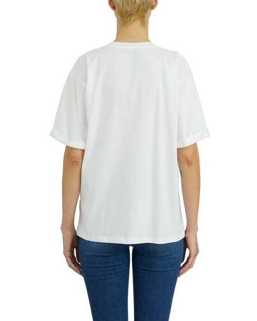 Elisabetta Franchi Cotton T-Shirt With Logo Patch in White