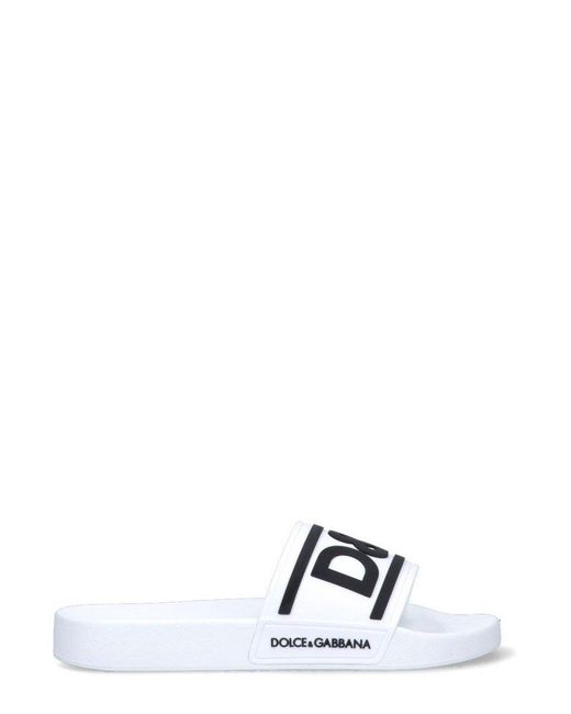 Dolce & Gabbana White Logo Embossed Sandals for men