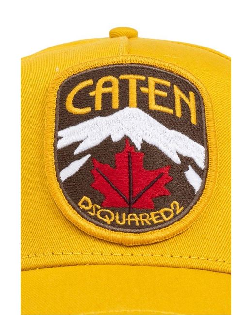 DSquared² Yellow Caten-Patch Distressed Baseball Cap for men