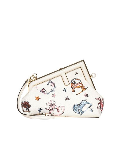 Fendi White First Small Astrology Embroidered Clutch Bag