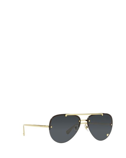 Versace Eyewear Black Medusa Glam Aviator Frame Sunglasses