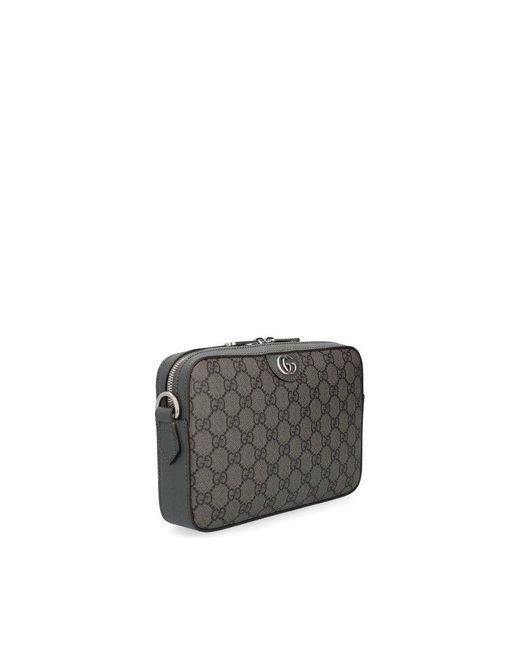Gucci, Ophidia Leather-Trimmed Monogrammed Coated-Canvas Pouch, Men, Gray