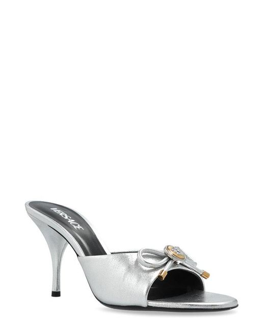 Versace White High-Heeled Slip-On Sandals