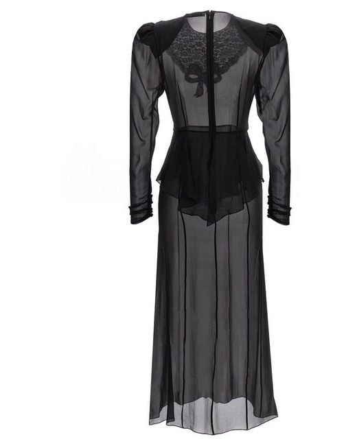 Alessandra Rich Black Peplum Waist Semi-sheer Midi Dress