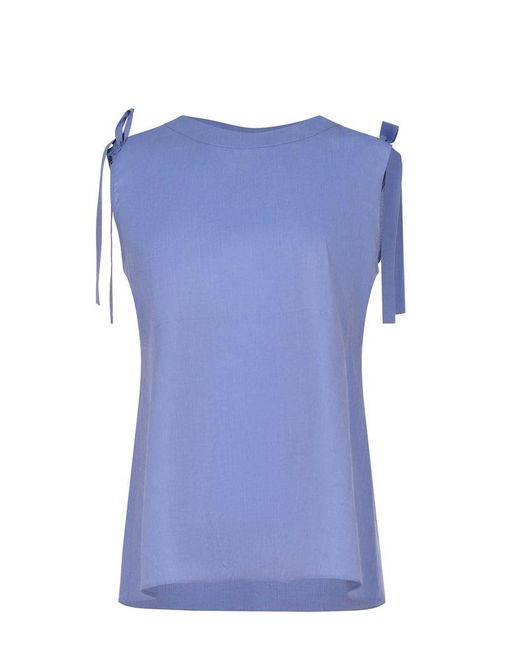 Max Mara Blue Crewneck Bow Detailed Top