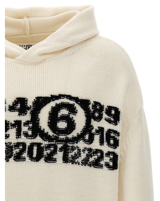 MM6 by Maison Martin Margiela Gray Signature Numbers Motif Knitted Hoodie for men