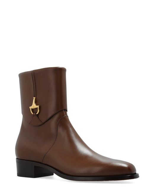 Gucci Brown Horsebit-detail 45mm Leather Ankle Boot for men